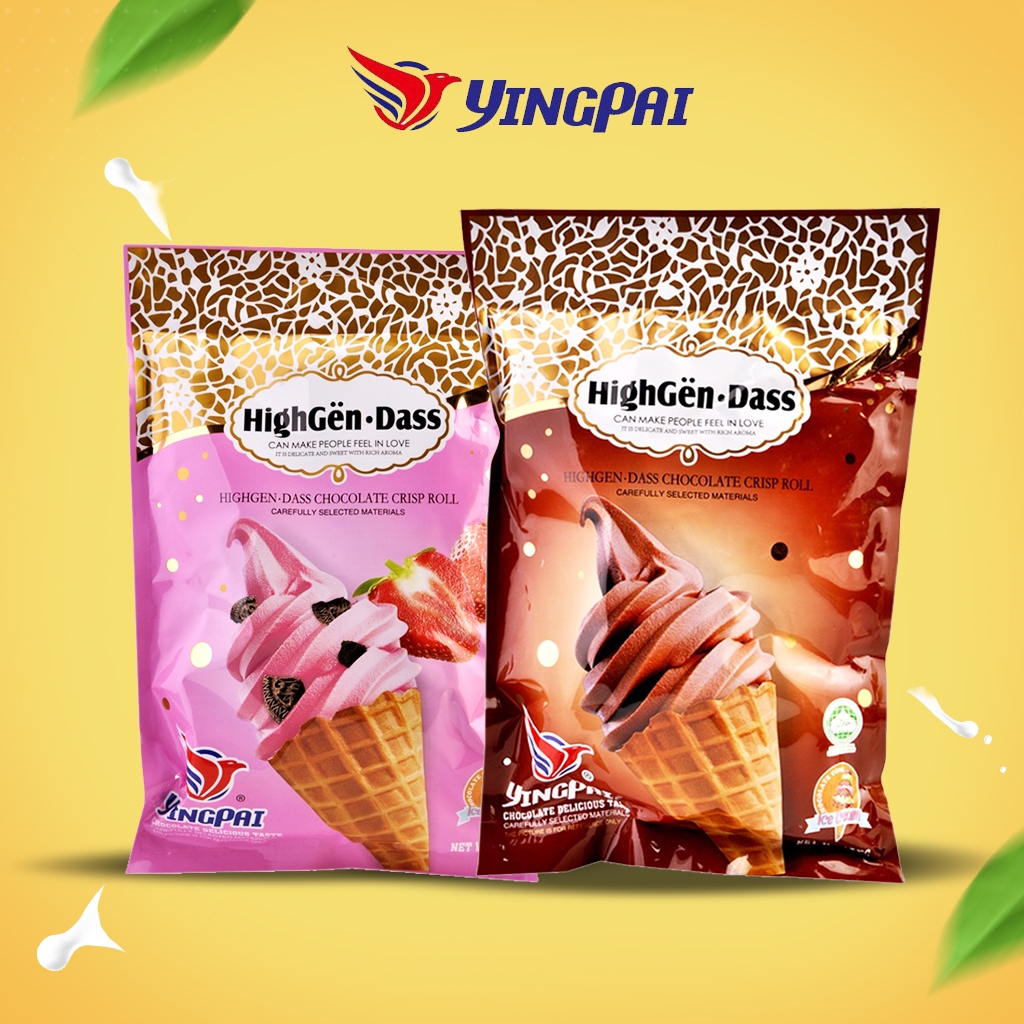 โปรโมชั่นแพ็คคู่!! ขนมเวเฟอร์โคนสอดไส้ขนมหวาน รสสตอเบอรี่+ช็อกโกแลต ตราหยิงไป 300 กรัม