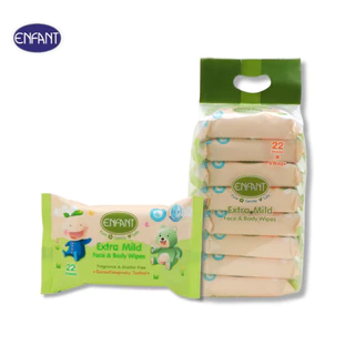 ENFANT (อองฟองต์) Extra Mild Face & Body Wipes ผ้าเช็ดทำความสะอาดแบบเปียก สูตรน้ำแร่บริสุทธิ์ 1แพ็ค/8ห่อ 22แผ่น/ห่อ