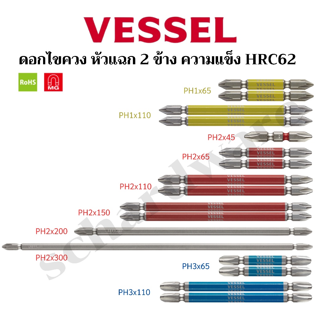 VESSEL ดอกไขควงหัวแฉก ดอกไขควงหัวแฉก2ข้าง ดอกไขควง ดอกไขควงลม (ความแข็งHRC62) No.GS14