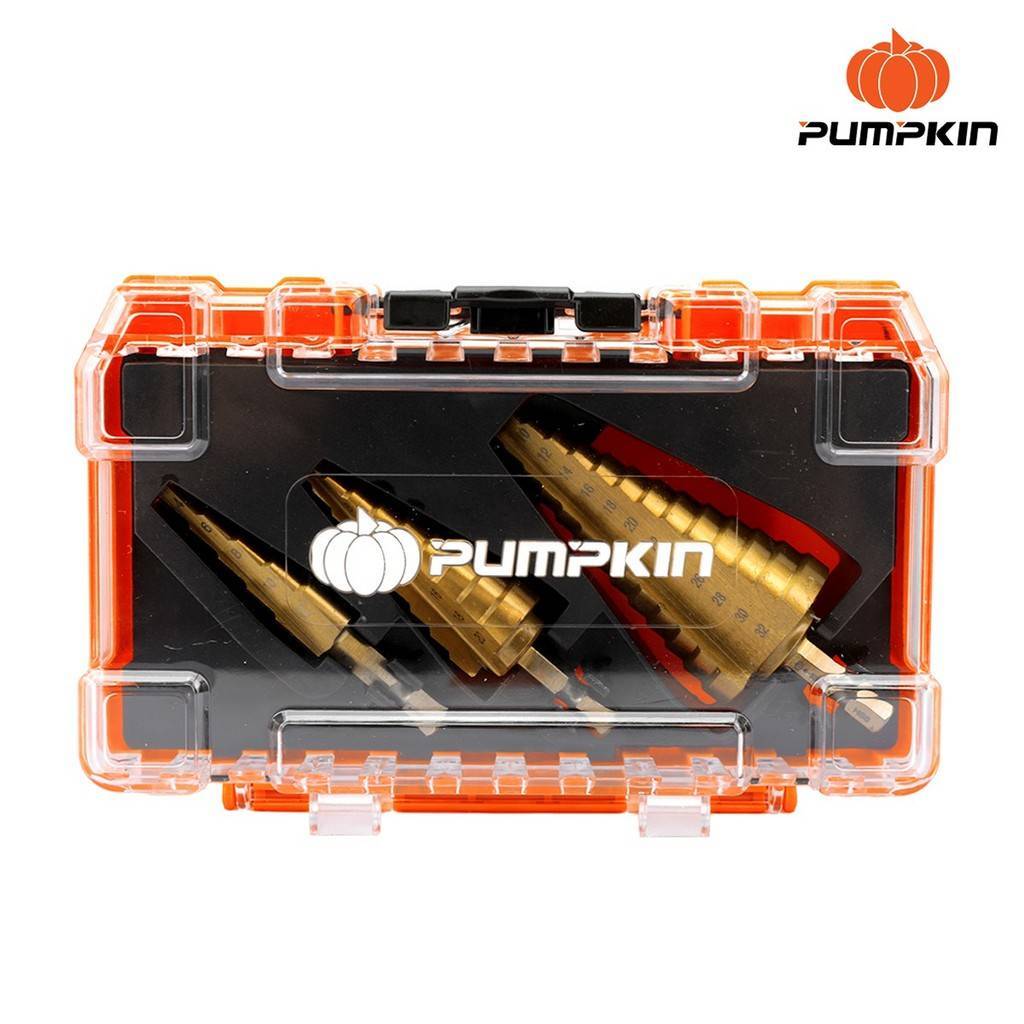 ชุดดอกสว่านเจาะขยายรูทรงเจดีย์ 3ชิ้น/ชุด PUMPKIN 4-12/20/32 มม ร่องตรง PTT-HSS4241S/26441