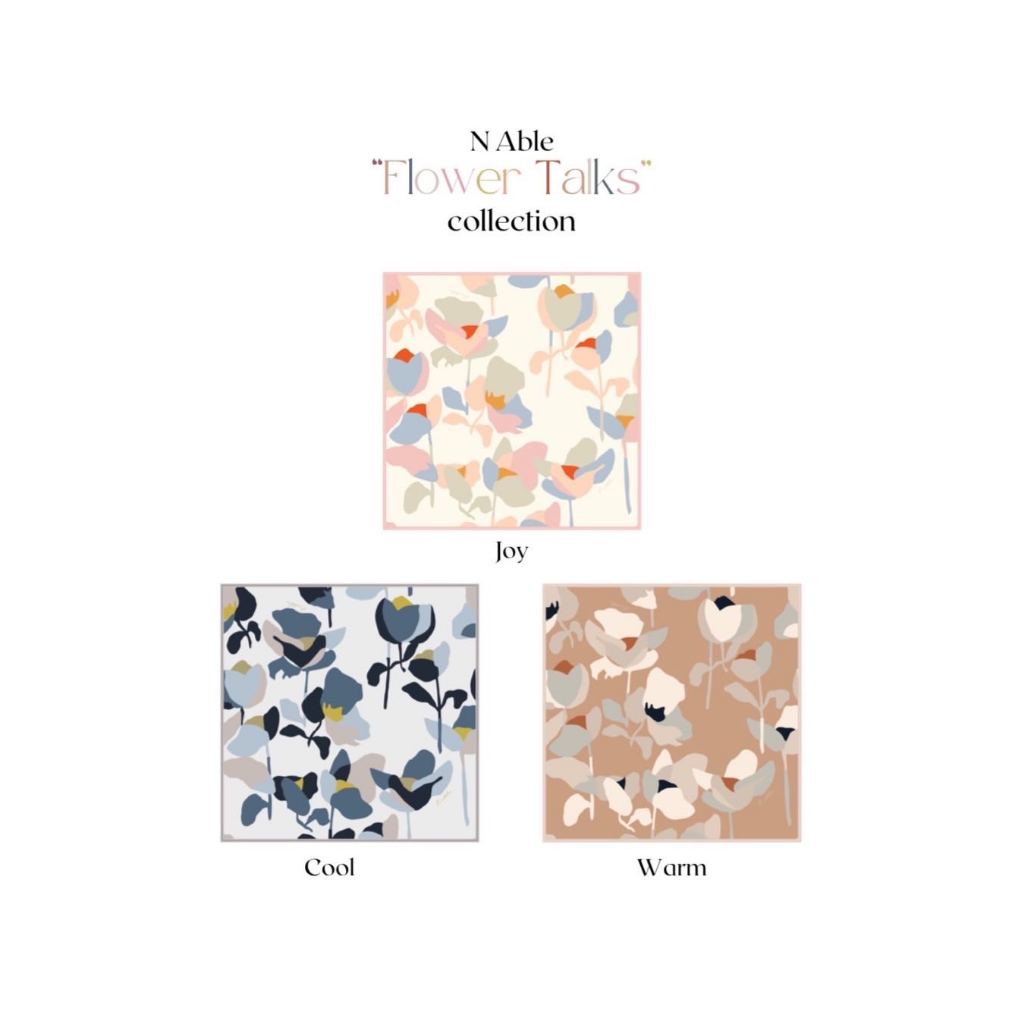 ผ้าคลุม Flower Talks Signatue  เนื้อนุ่มเบาสบายลวดลาย ดอกไม้แนว Modern Size 115x115cm ราคา ถูกที่สุด ดีลบีเคเค