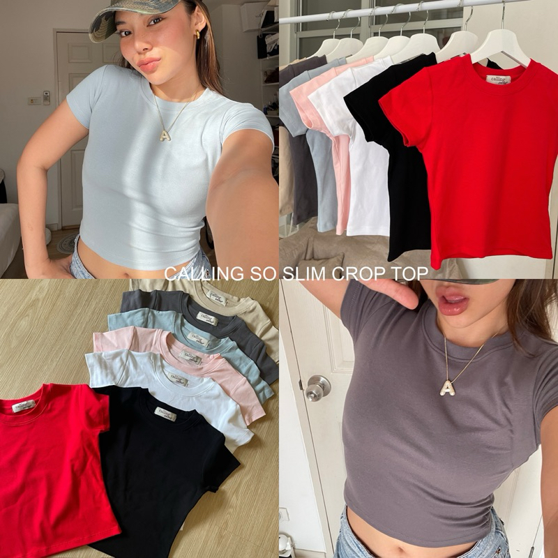 callingonme-so slim crop top เสื้อครอปทรงสลิม เข้ารูปผ้ายืด ทรงรัดรูปกระชับ