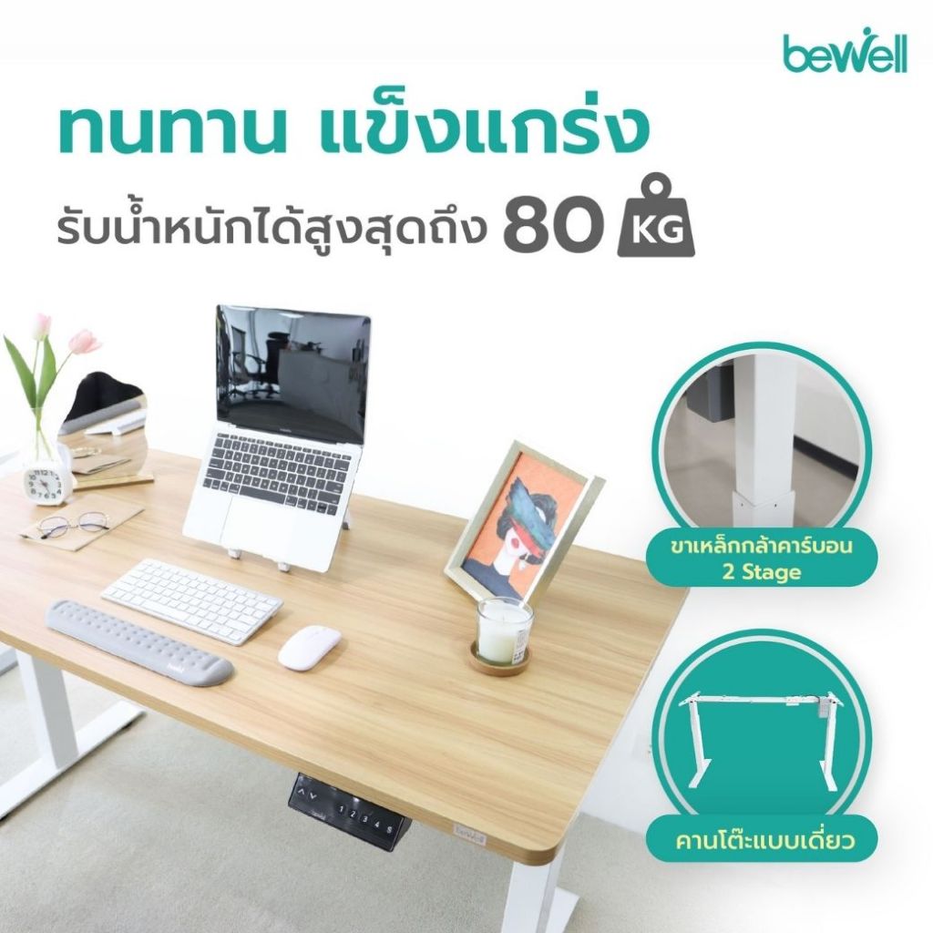 Bewell Ergonomic Desk&Chair เซ็ตโต๊ะปรับระดับมอเตอร์เดี่ยว และเก้าอี้เพื่อสุขภาพรุ่น Frozen สีขาว ราคา ถูกที่สุด ดีลบีเคเค แกลเลอรีภาพที่ 4