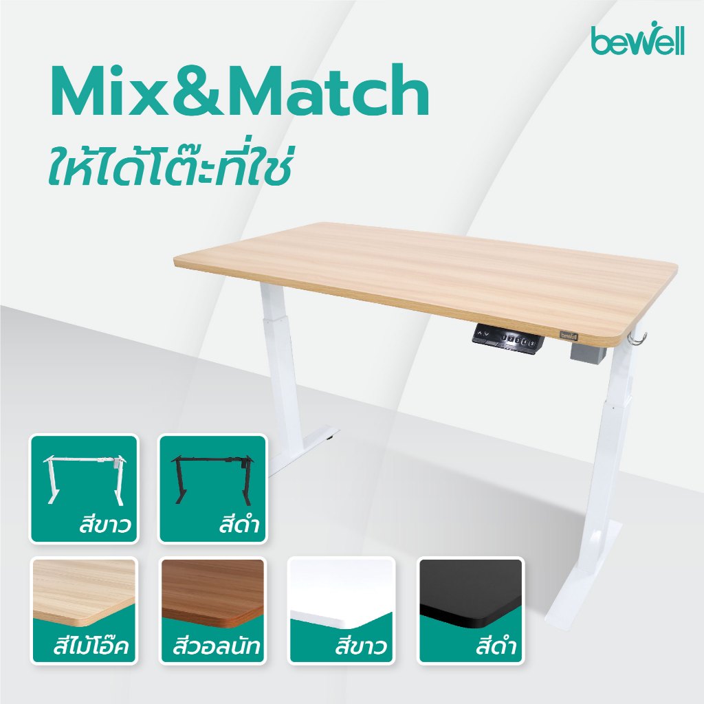 Bewell Ergonomic Desk&Chair เซ็ตโต๊ะปรับระดับมอเตอร์เดี่ยว และเก้าอี้เพื่อสุขภาพรุ่น Frozen สีขาว ราคา ถูกที่สุด ดีลบีเคเค แกลเลอรีภาพที่ 3