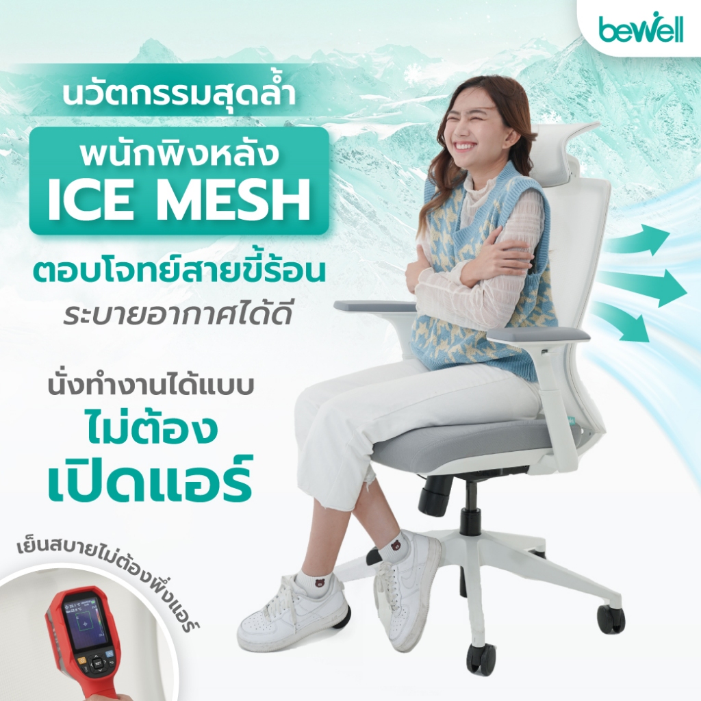 Bewell Ergonomic Desk&Chair เซ็ตโต๊ะปรับระดับมอเตอร์เดี่ยว และเก้าอี้เพื่อสุขภาพรุ่น Frozen สีขาว ราคา ถูกที่สุด ดีลบีเคเค แกลเลอรีภาพที่ 5