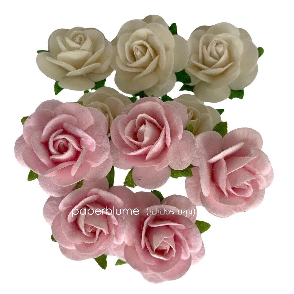 ดอกไม้กระดาษสา 2.5ซม ประดิษฐ์ ข้อมือเจ้าสาว โทนขาว-ชมพู Mulberry Paper Flowers (กุหลาบกลม เบอร์ 6)