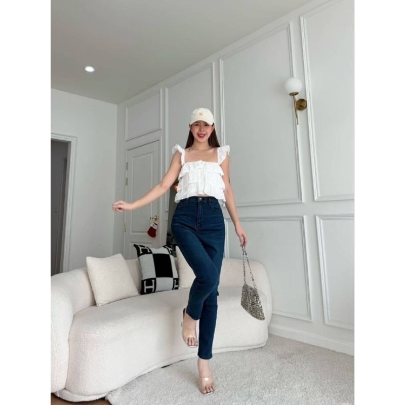 💯punny jeansทรงบอยเอวสูงปี๊ดเหนือสะดือผ้ายืดมีไซถึงเอว39-40