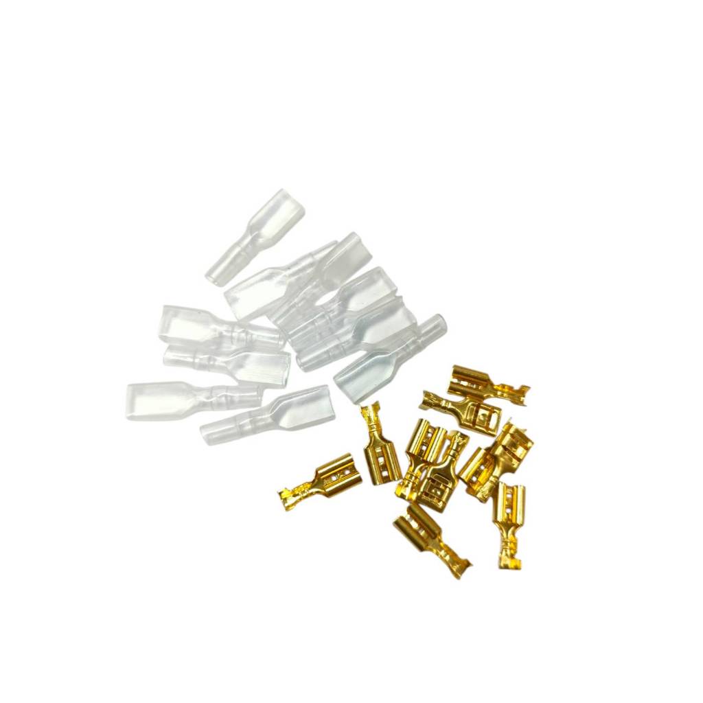 10คู่ หางปลาทองเหลือง ตัวเมีย พร้อม ยางหุ้มหางปลา ขั้วต่อสายไฟ ขนาด 4.8mm
