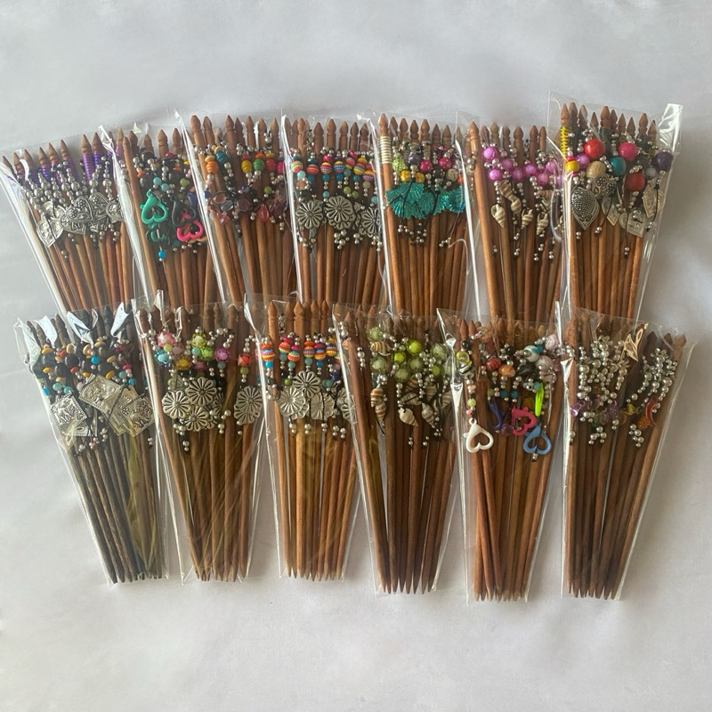 ปิ่นปักผมพื้นเมือง ลูกปัดสีสันสดใส *อัปเดตลายมาใหม่12/06*(1แพ็ค10ชิ้น)