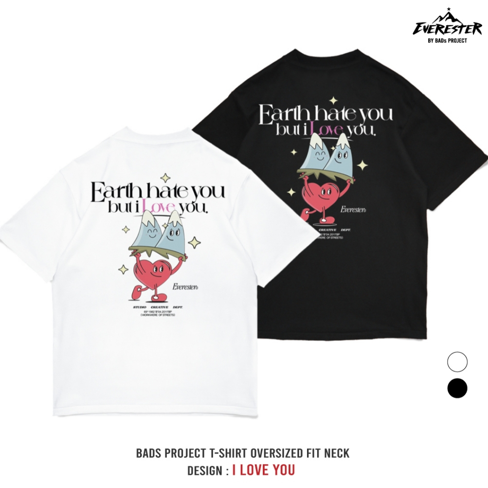 EVERESTER เสื้อวาเลนไทน์ เสื้อคอฟิต ลายหัวใจ LoVe รุ่น Oversize สีดำ ขาว เสื้อผ้าผู้ชาย EXP