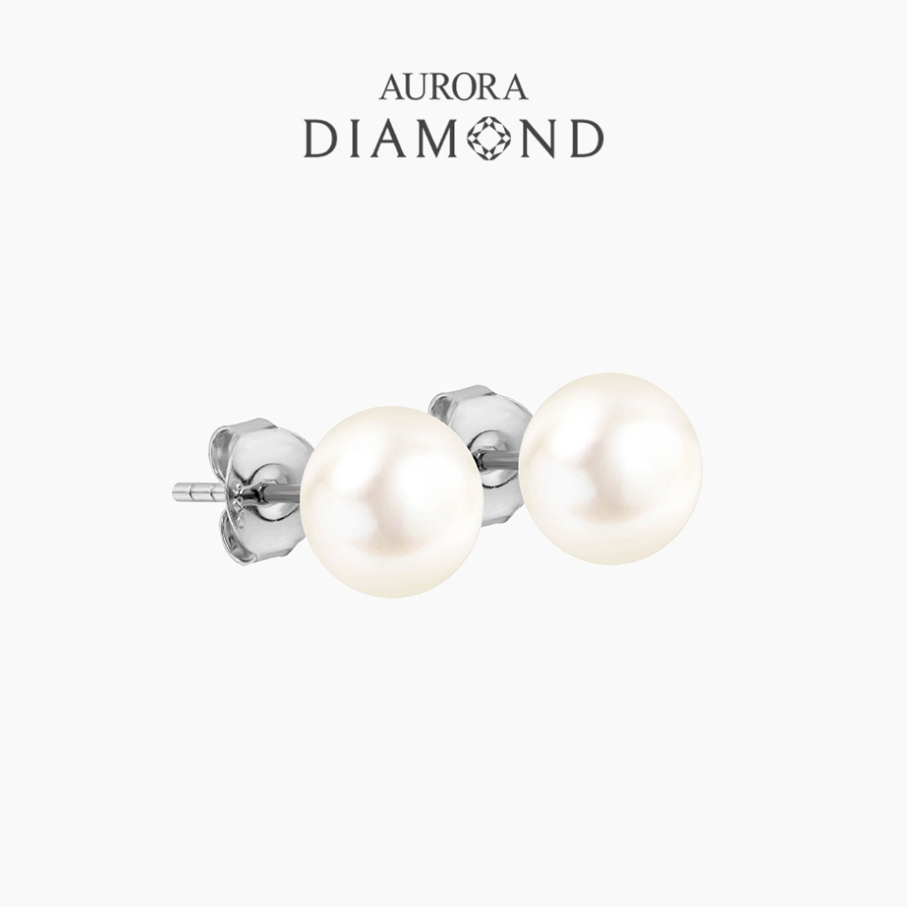 AURORA ต่างหูมุกเเท้ 8 mm. Bright Pearl Collection รุ่น 2 MMDC037