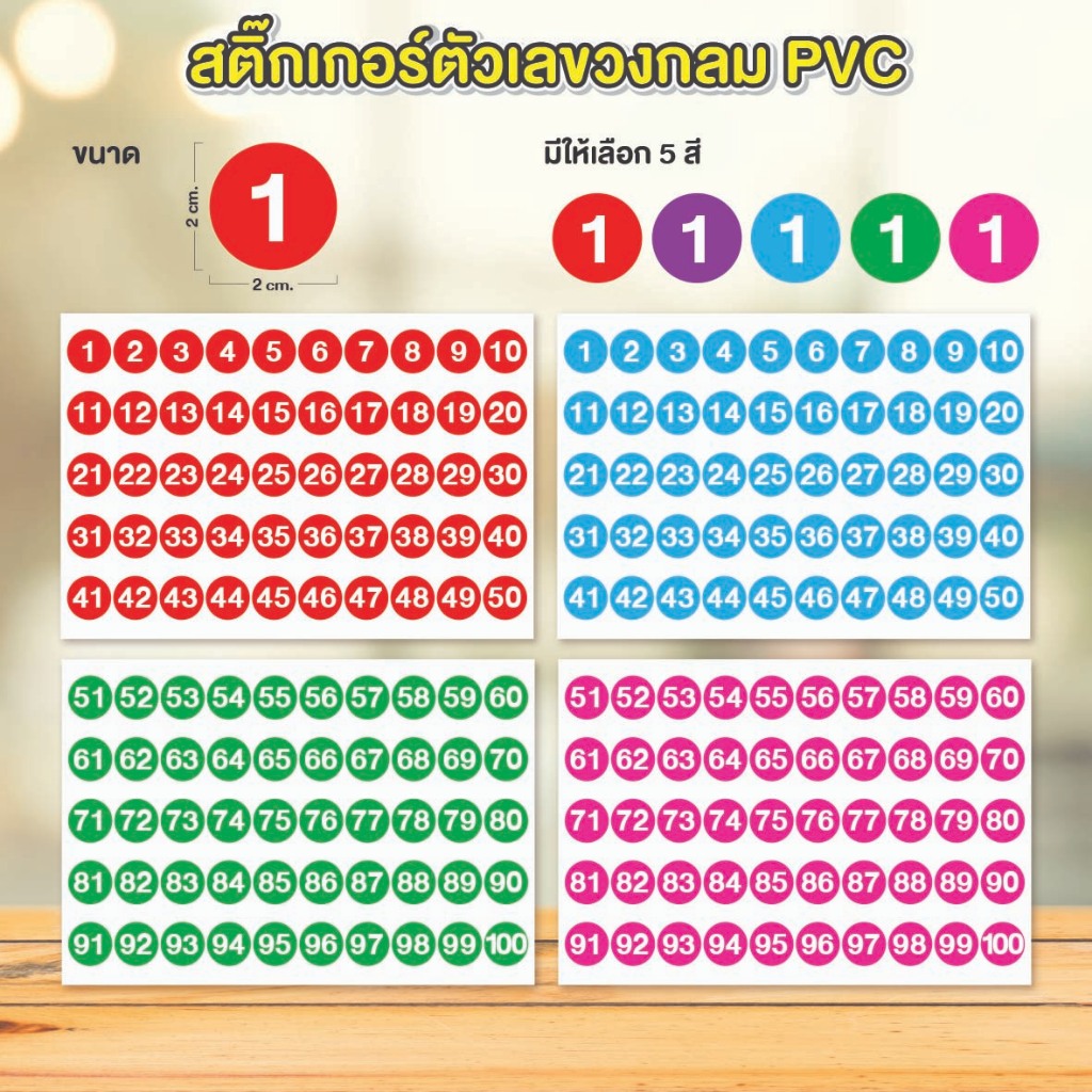 สติ๊กเกอร์ตัวเลขวงกลมไดคัท 1-100 PVC กันน้ำ