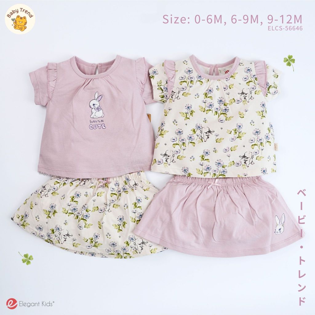 Elegant Kids ชุดเด็กผู้หญิง ชุดเสื้อกางเกงแขนขาสั้น รุ่นAnti-Bac มีไซส์ 0-12 เดือน ลายดอกไม้น่ารัก