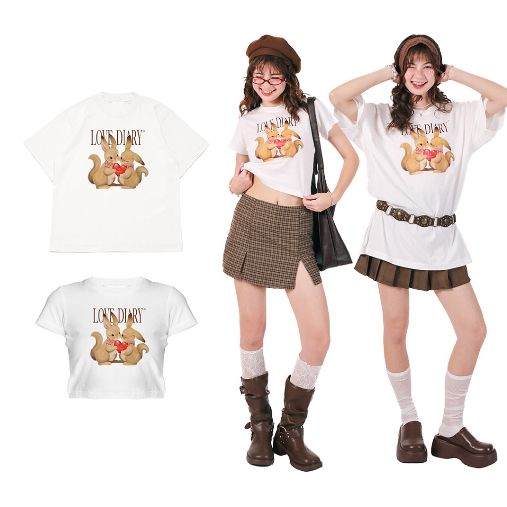 kome.offi เสื้อยืดลายกระต่าย รุ่น love diary t-shirt