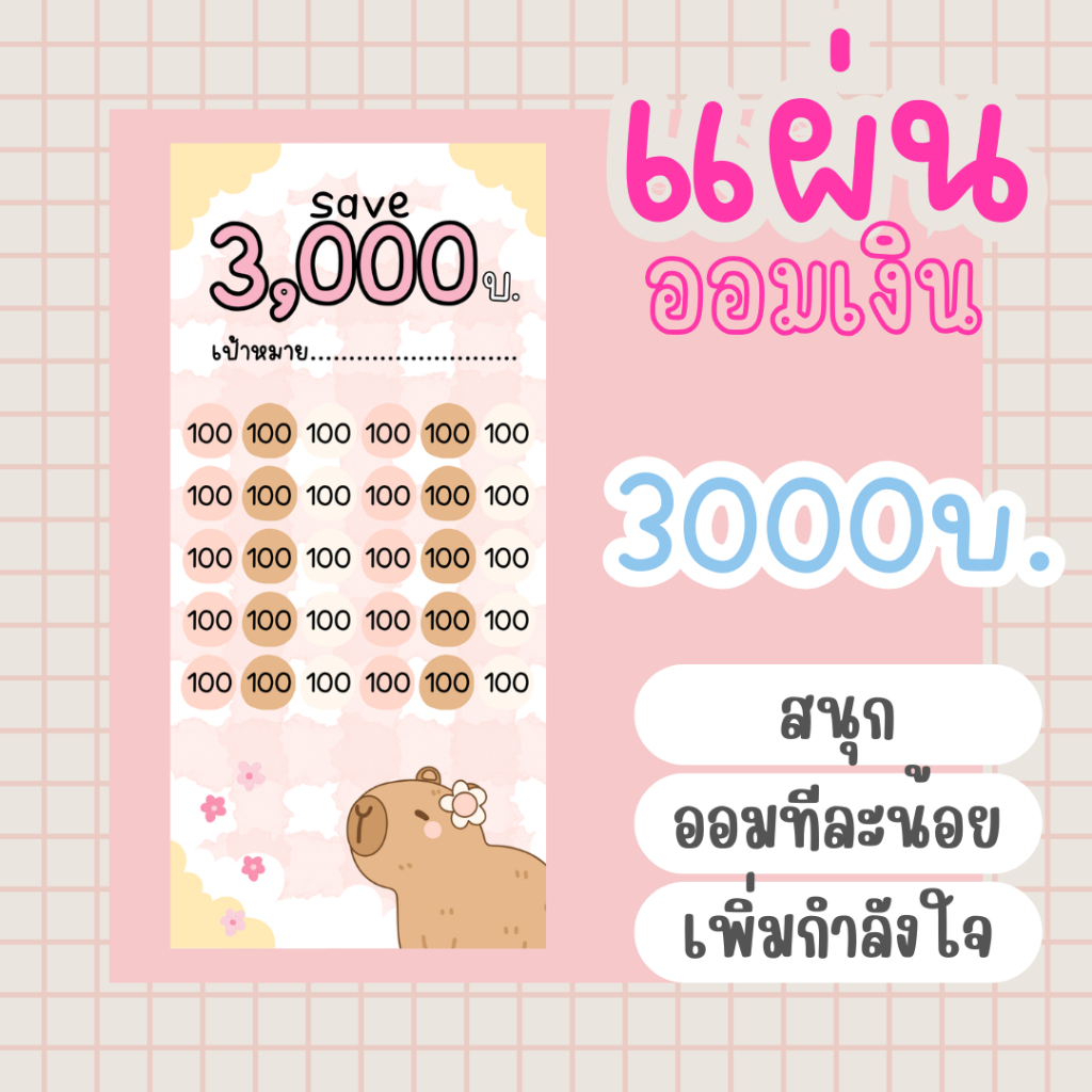 (ชุด ที่ 2) กระดาษออมเงิน วงเงิน 3000 บาทแผ่นออมเงิน ออมเงิน เก็บเงิน