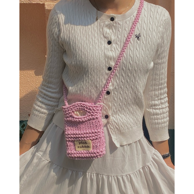 กระเป๋าสะพายข้างใส่โทรศัพท์ กระเป๋าถักไหมพรม กระเป๋าใส่มือถือ Phone Bag มินิมอล งานเชือกถัก✨
