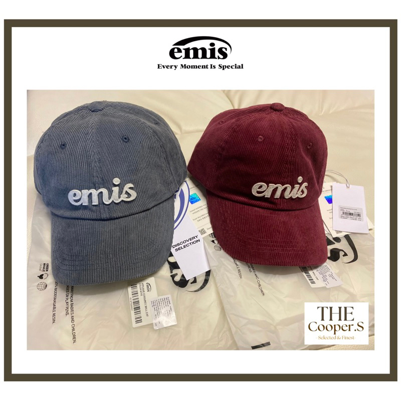 🤎หมวกของแท้/พร้อมส่ง 🤎 Emis หมวกลูกฟูก - Emis Applique corduroy ball cap (Ashblue/Wine)