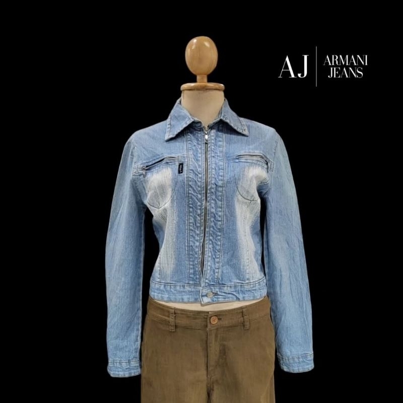 Armani Jeans Faded Zip Front Denim Jacket