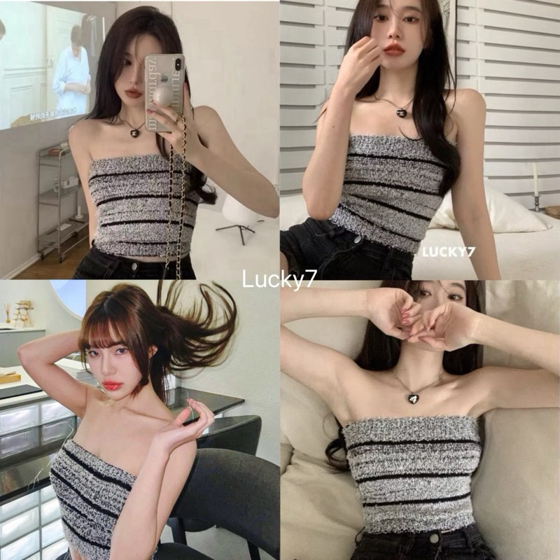 BY IRA (1492) Pina Knit Tube Top เสื้อครอปท็อปลําลอง เกาะอก (ไม่คัน!) แขนกุด ลายทาง สุดเซ็กซี่ เข