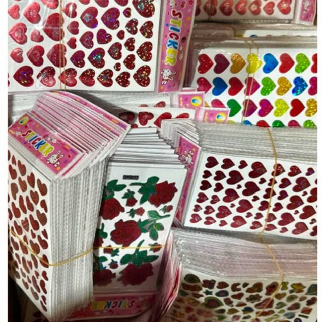 พร้อมส่ง code video30% สติ๊กเกอร์หัวใจ วาเลนไทม์ คละลาย ขนาด 10*16cm (100แผ่น )