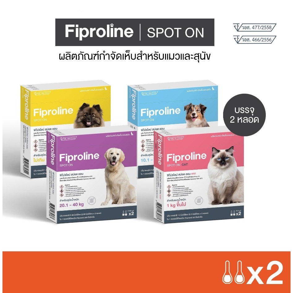 Fiproline [ 2 หลอด/กล่อง]  ผลิตภัณฑ์ป้องกันและกำจัดเห็บ สุนัข-แมว  ชนิดหยดหลัง ฟิโปรไลน์ ยาหยดเห็บ