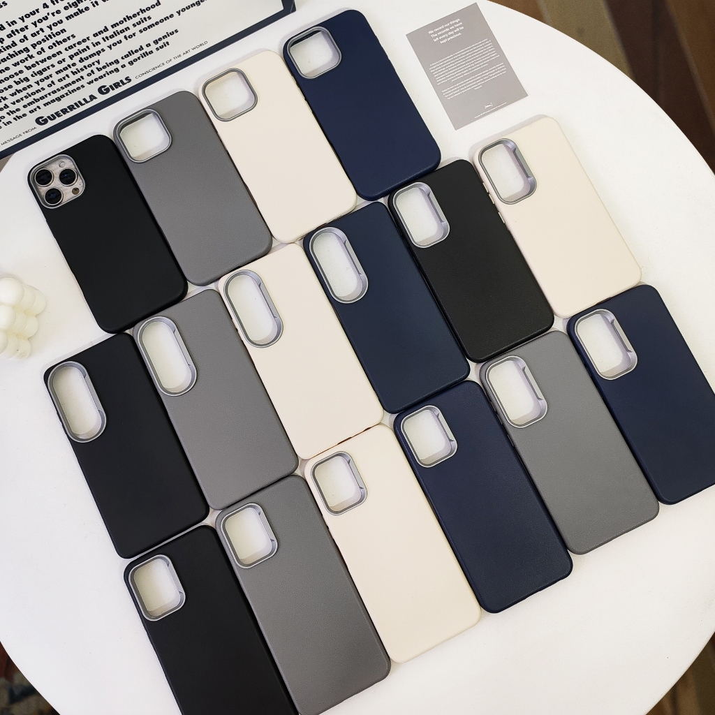 เคสหนัง เคสนิ่มสีทึบ ขอบกล้องโลหะ for iPhone 11 12 13 14 15 16 Pro max 16PROMAX VIVO V40 Y03 Y17 Y12