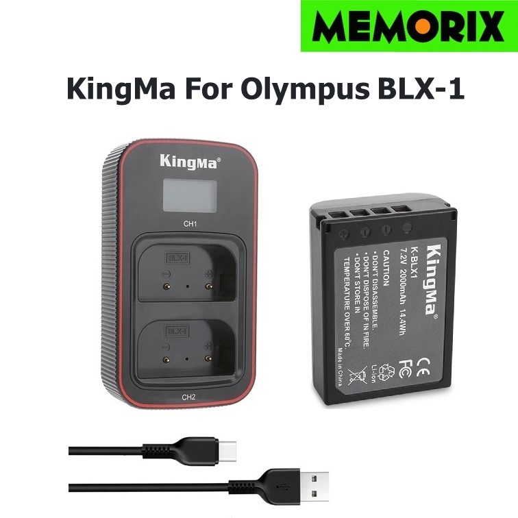 KingMa For Olympus BLX1 (2000mAh) Battery  Rechargable / LCD Dual USB charger for Olympus BLX-1 and OM System OM-1