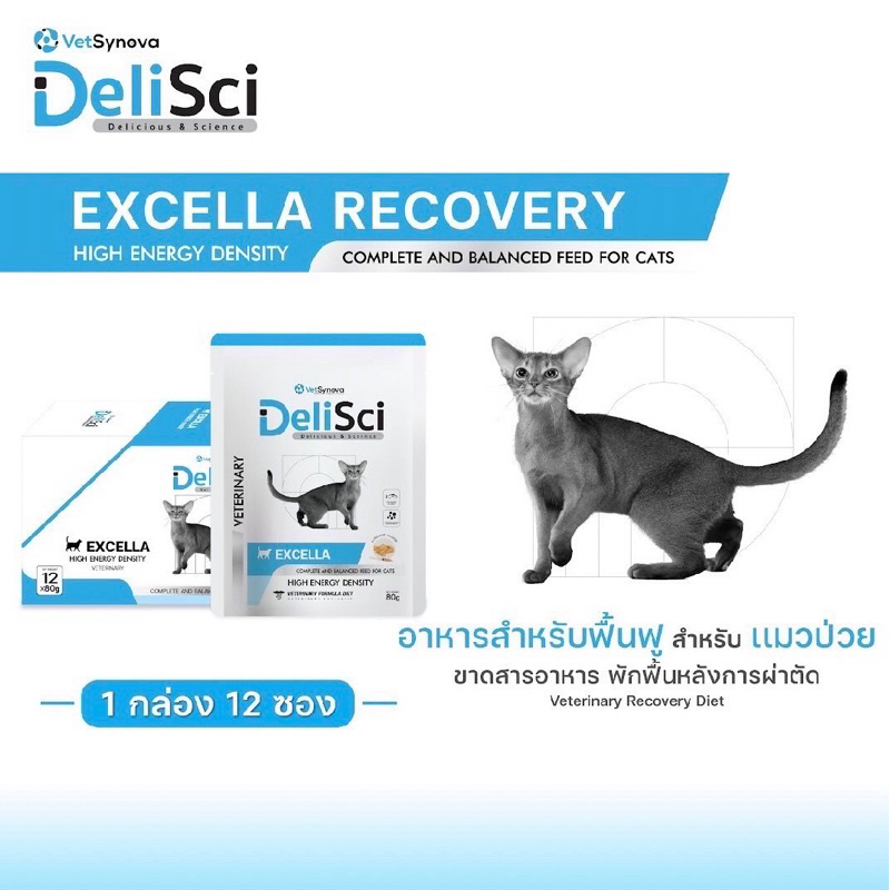 [ฟื้นฟูแมวป่วย] DeliSci อาหารเปียก EXCELLA ฟื้นฟูแมวป่วย ให้พลังงานสูง รสปลา POUCH 80 กรัม
