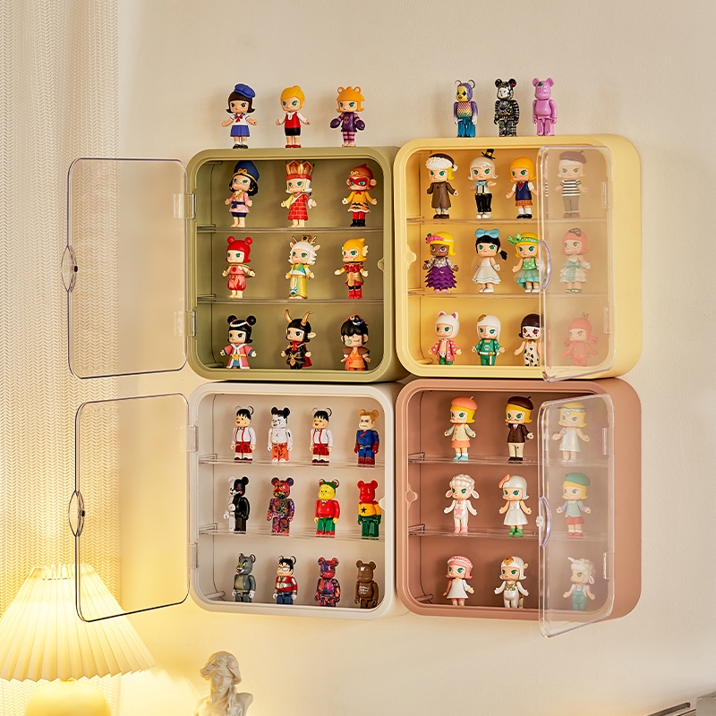 MULI กล่องใส่โมเดล ของสะสม ตู้โชว์ตุ๊กตา แบบแขวนผนัง ป้องกันฝุ่นและความชื้น พร้อมฝาปิด ไม่ต้องติดตั้ง 3 ชั้น popmart