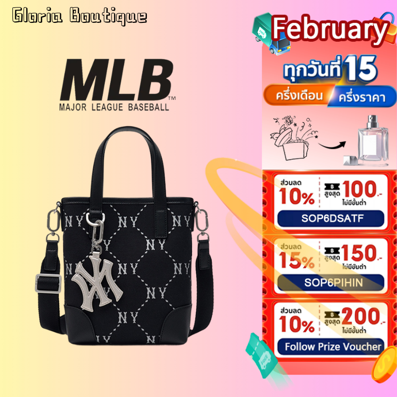 MLB Unisex Jacquard Dia Monogram:Black ส่งตอนนี้Retro กระเป๋าหนัง กระเป๋าNY Casual กระเป๋าถือ crossbody bag