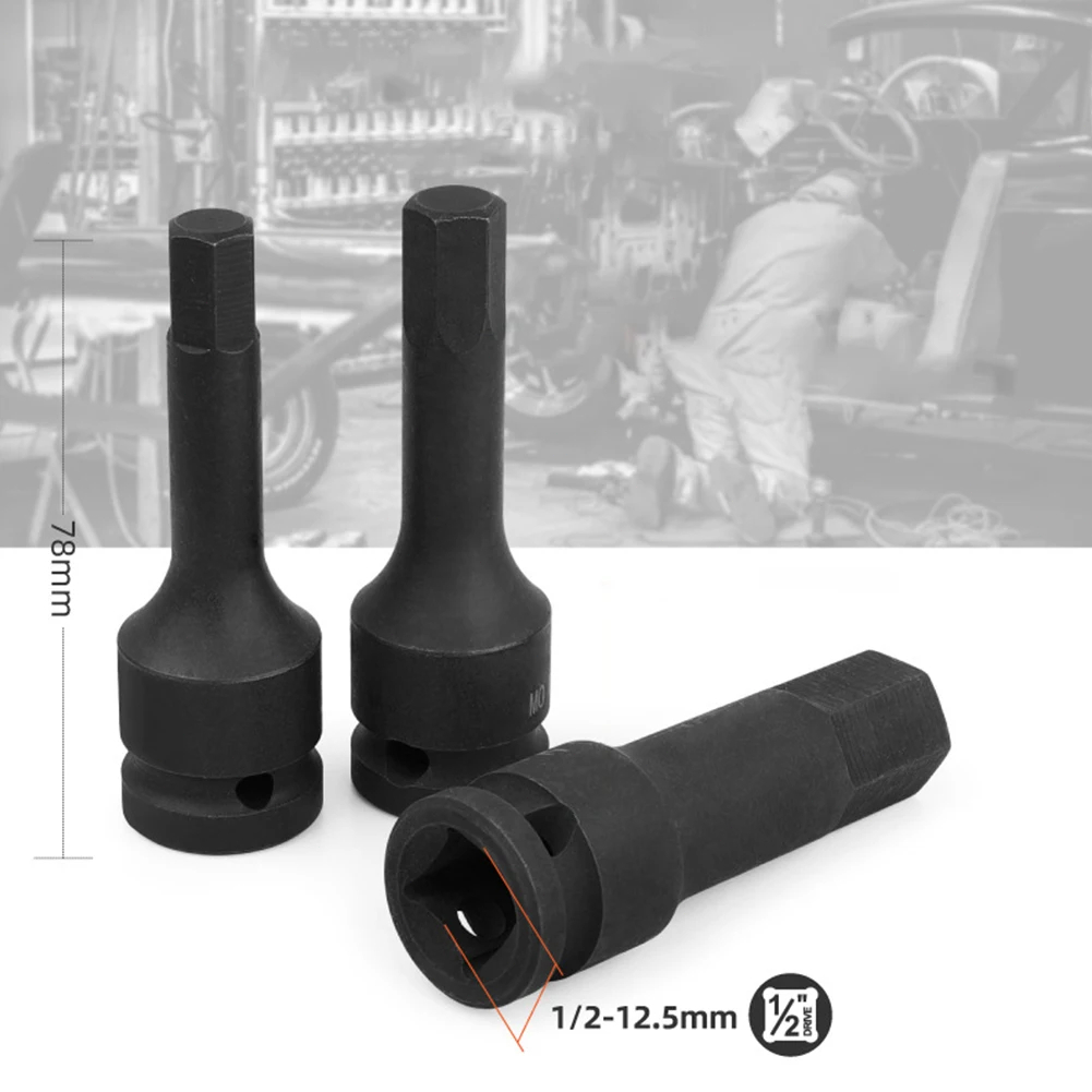 ลูกบล็อกเดือยโผล่ 1/2นิ้ว ปากหกเหลี่ยมพร้อมอะแดปเตอร์ บล็อกยาว75mm ลูกบล็อกต่อประแจ ลูกบล็อก6เหลี่ยม