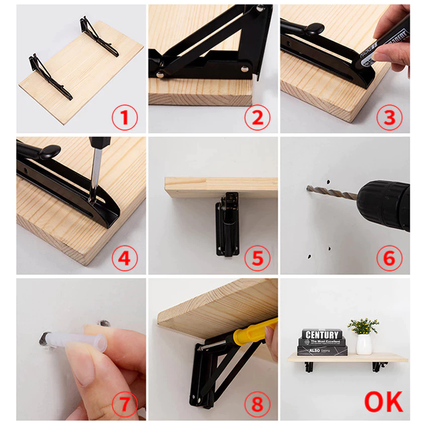 【พับปรับระดับได้】ฉากเหล็กพับติดผนัง 8-16นิ้ว | ขารับชั้นของหนัก 💪จัดส่งเร็ว🔥1ชุดพร้อมสกรู - รูปที่ 3