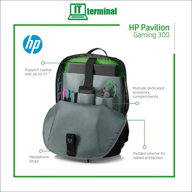 HP Pavilion 300 Gaming Backpack (กระเป๋าสะพายหลัง) สำหรับเกมมิ่งโน้ตบุ๊ค 17 นิ้ว (Black)