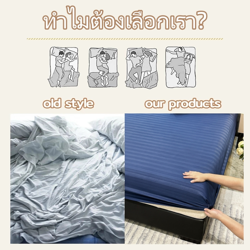 ผ้าปูลายริ้ว ผ้าปูที่นอน 3ฟุต 3.5ฟุต 4ฟุต 5ฟุต 6ฟุต ซาติน ผ้าปูรัดมุม สูง10นิ้ว(เฉพาะผ้าปู Bedsheet Only) - รูปที่ 4