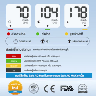 Sinocare(ซิโนแคร์)ชุดตรวจน้ำตาลในเลือด(เบาหวาน)Safe AQ Max III Extraเครื่อง+แผ่นตรวจ10ชิ้น+เข็ม10ชิ้น