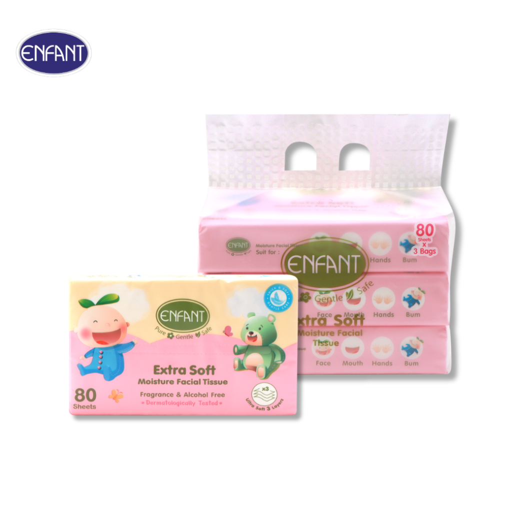 ENFANT (อองฟองต์) Extra Soft Moisture Facial Tissue ทิชชู่ผสมมอยส์เจอร์ ชนิดนุ่มพิเศษ 1แพ็ค/3 ห่อ
