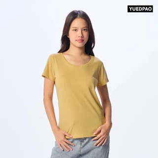 Yuedpao [NEW] เสื้อยืดผู้หญิงคอกลม ผ้านุ่ม ใส่สบาย ไม่ย้วย ไม่หด ไม่ต้องรีด สีพื้น ทรงผู้หญิง - Set Dry Leaf