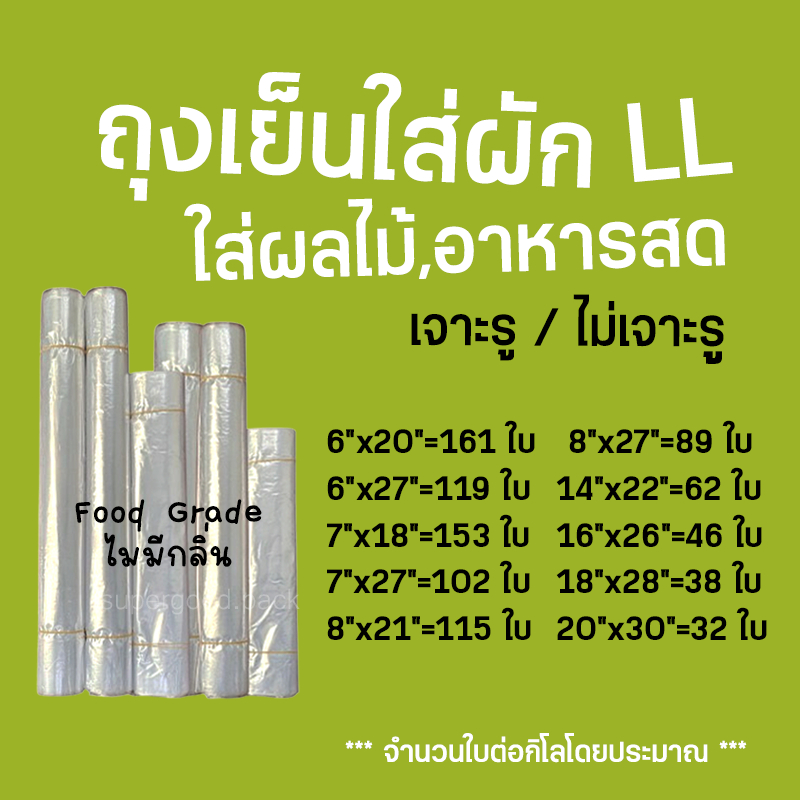 ถุงใส่ผัก!! ถุงเย็น LLใสขนาดใหญ่ (1 กก.) เหนียว นุ่ม ใส่ผัก เนื้อสัตว์ เจาะรู ไม่เจาะรู โรงงานผลิต