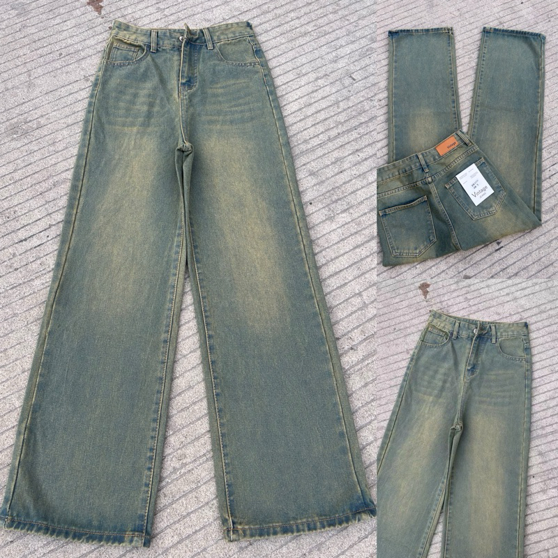 กางเกงยีนส์เบสิค ป้ายVintage สีสนิมฟอกเฟด สีนัว ผ้าไม่ยืด ทรงสวย (สนิม2577)