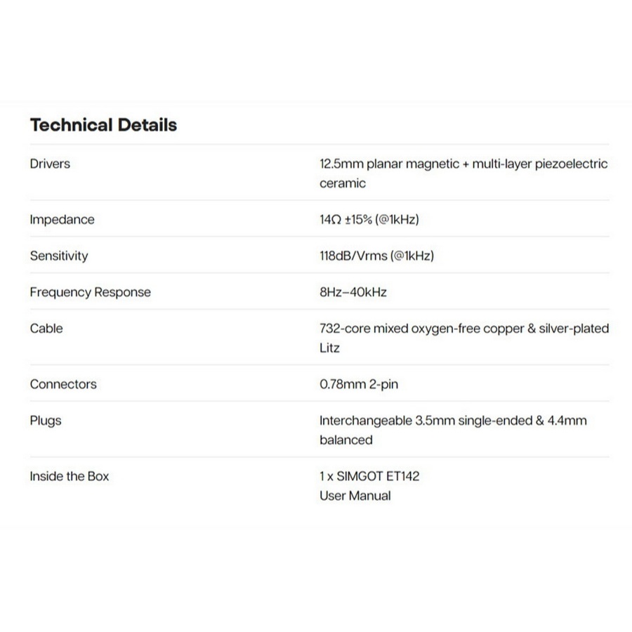 [ประกันศูนย์ไทย] Simgot ET142 หูฟัง 2 ไดรเวอร์ (Planar + Piezoelectric) เปลี่ยนท่อนำเสียงได้
