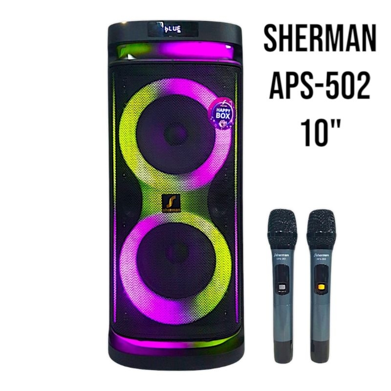 SHERMAN APS-502 ลำโพงปาร์ตี้ล้อลาก เบสคู่ ขนาด 10 นิ้ว กำลังขับ 80W