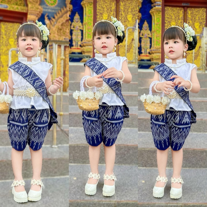 ชุดไทยเด็ก ได้3ชิ้น เสื้อ+โจม+สไบ สวยตรงปกมาก