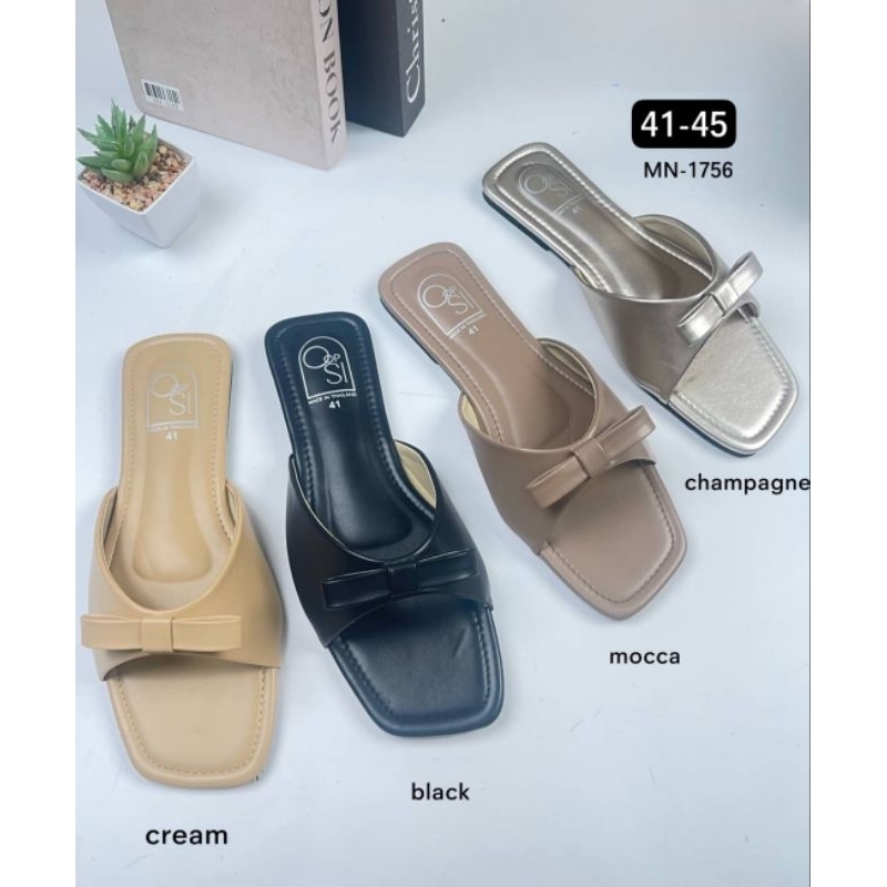 รองเท้าแตะ ไซส์ใหญ่ 41-45 แบบสวม หน้าโบว์ พื้นเรียบ - SHER