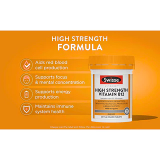 Swisse High Strength Vitamin B12 วิตามินบี12เข้มข้น 60เม็ด EXP08/2027