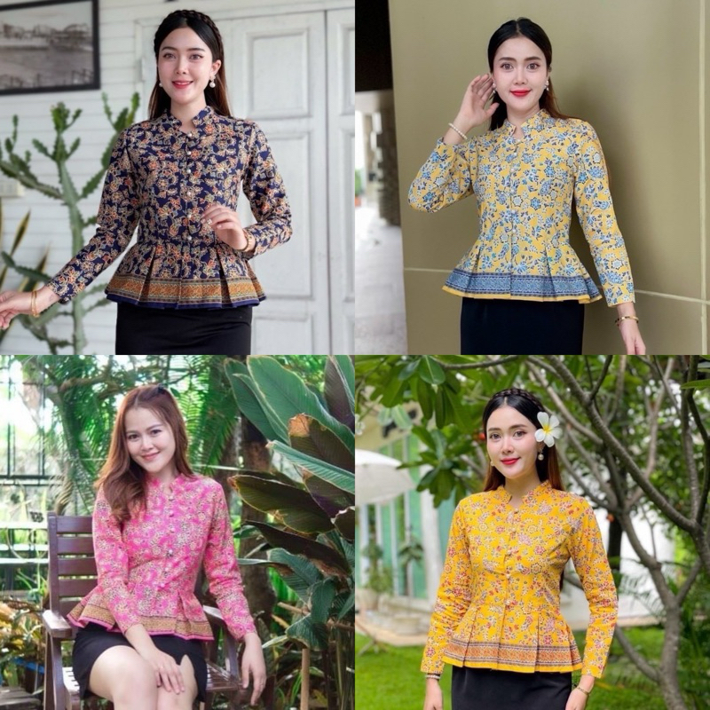 เสื้อแขนยาว อัดกาว ปาเต๊ะ คอจีน ลายพัด