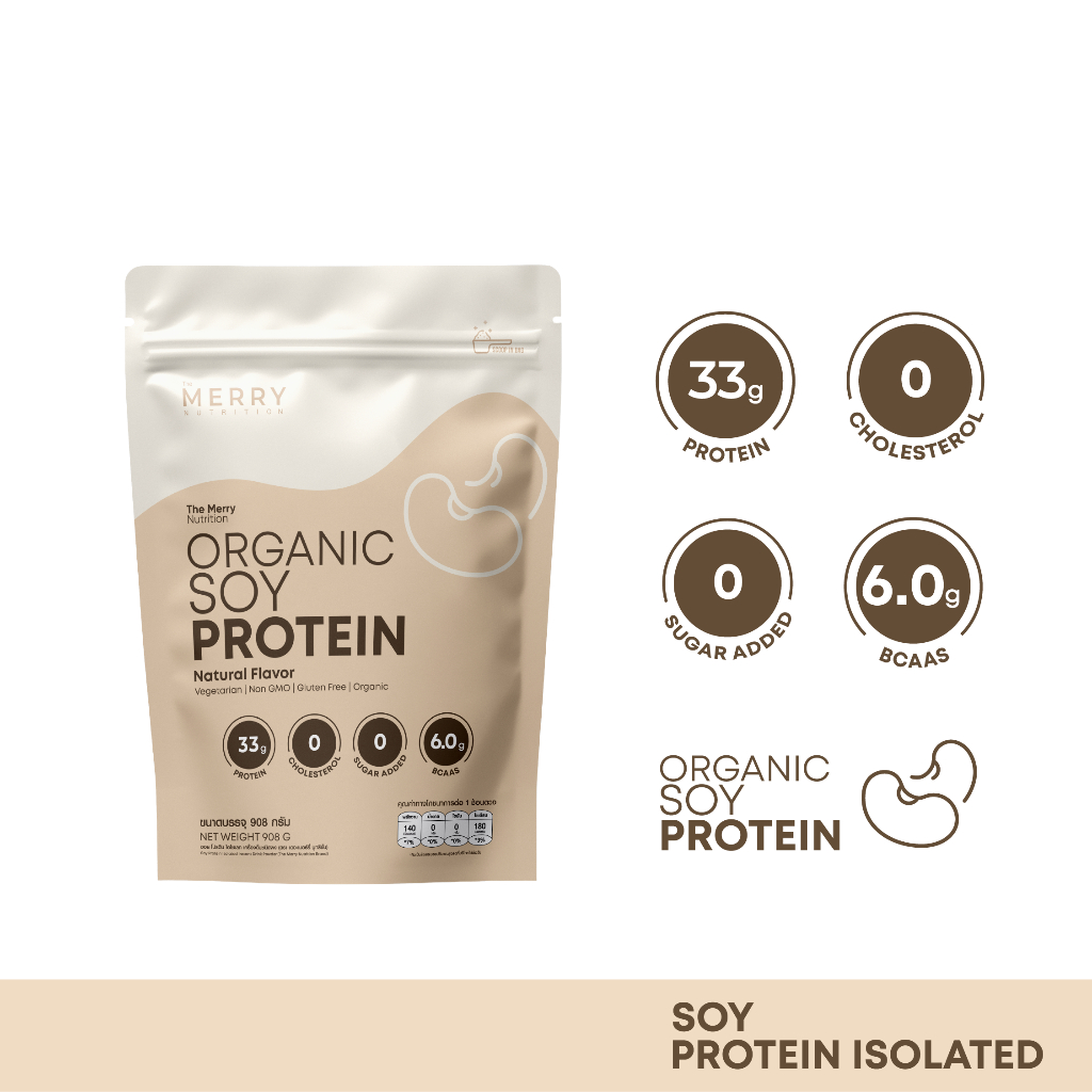 THE MERRY Soy Protein Isolated (โปรตีนจากถั่วเหลือง : โปรตีน 33 กรัม) ขนาด 908g