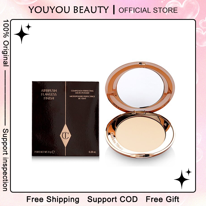 แท้ % CT Charlotte Tilbury Airbrush Flawless Finish Micro-Powder 8g แป้งเซ็ตติ้ง แป้งฝุ่นและแป้งอัดแข็ง #Fair #Medium
