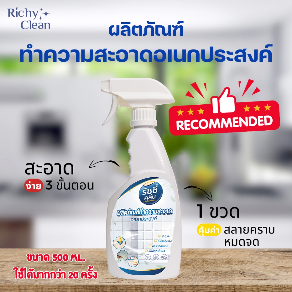 Richy Clean - น้ำยาเอนกประสงค์ สเปรย์ทำความสะอาดอเนกประสงค์ ฆ่าเชื้อแบคทีเรีย ขจัดคราบฝังแน่น คราบดำ คราบน้ำมัน คราบสนิม