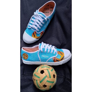 นันยาง สีฟ้า รองเท้าตะกร้อ นันยางเพ้นท์ลาย