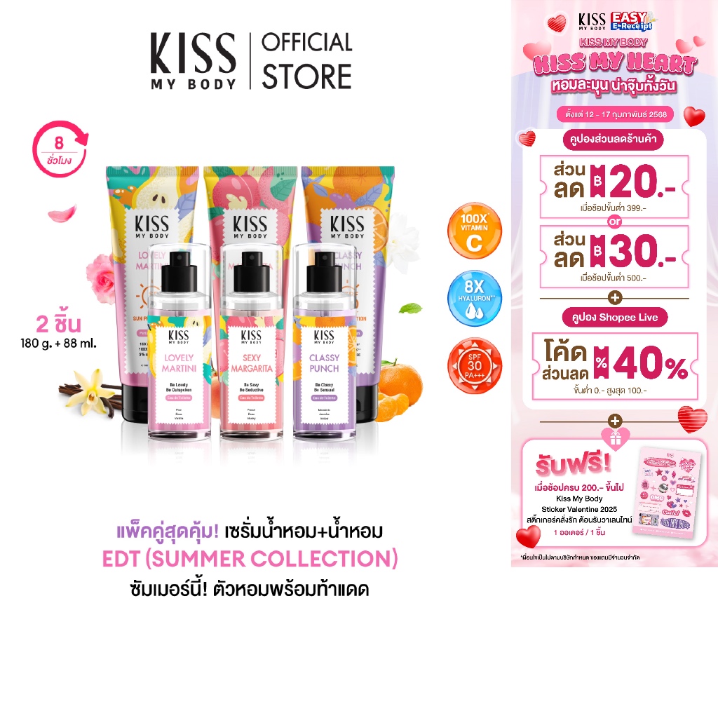 [New! ต้อนรับsummer] Kiss My Body Perfume เซรั่มกันแดดน้ำหอม SPF50 PA++++​ 180ml. หรือ Eau de Toilette (EDT) 88ml.​